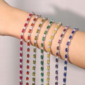 14k Gemstone and Diamond Tennis Bracelet